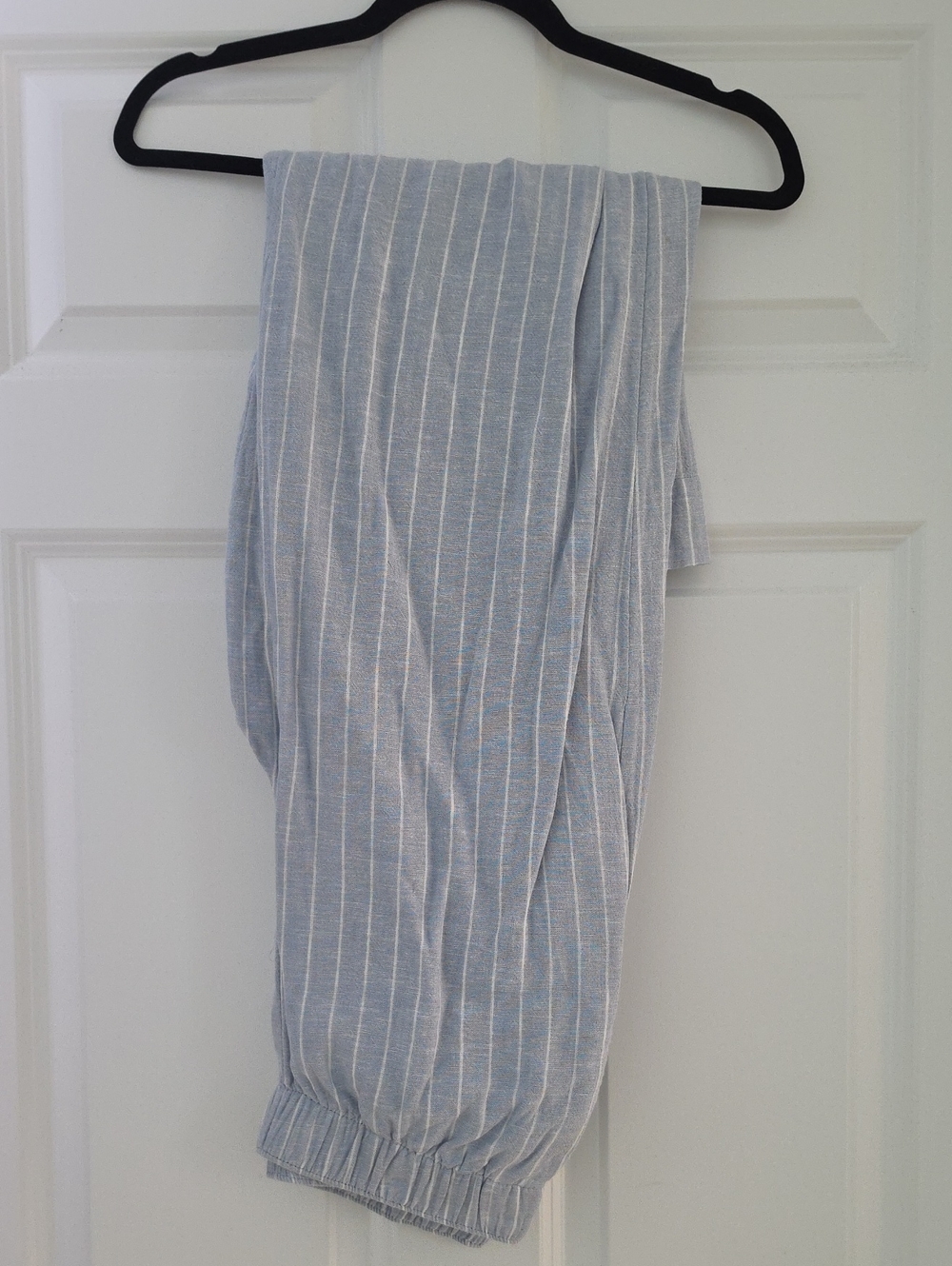 Light Blue Pinstripe Pull On Women's Linen Blend Pant